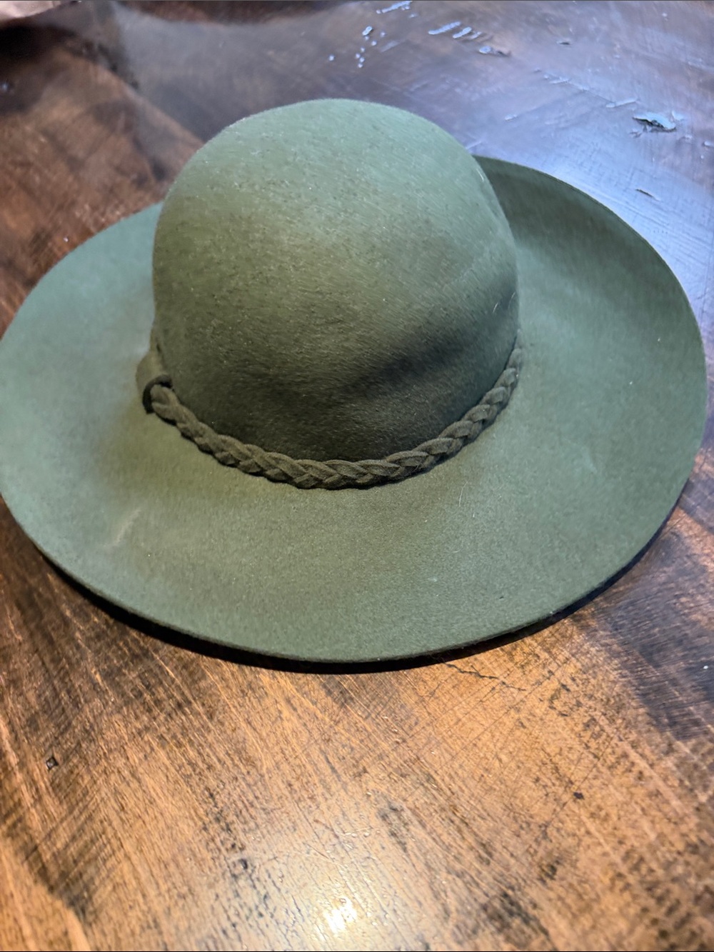 Anna & Ava Olive Braided-Trim Wide Brim Fedora